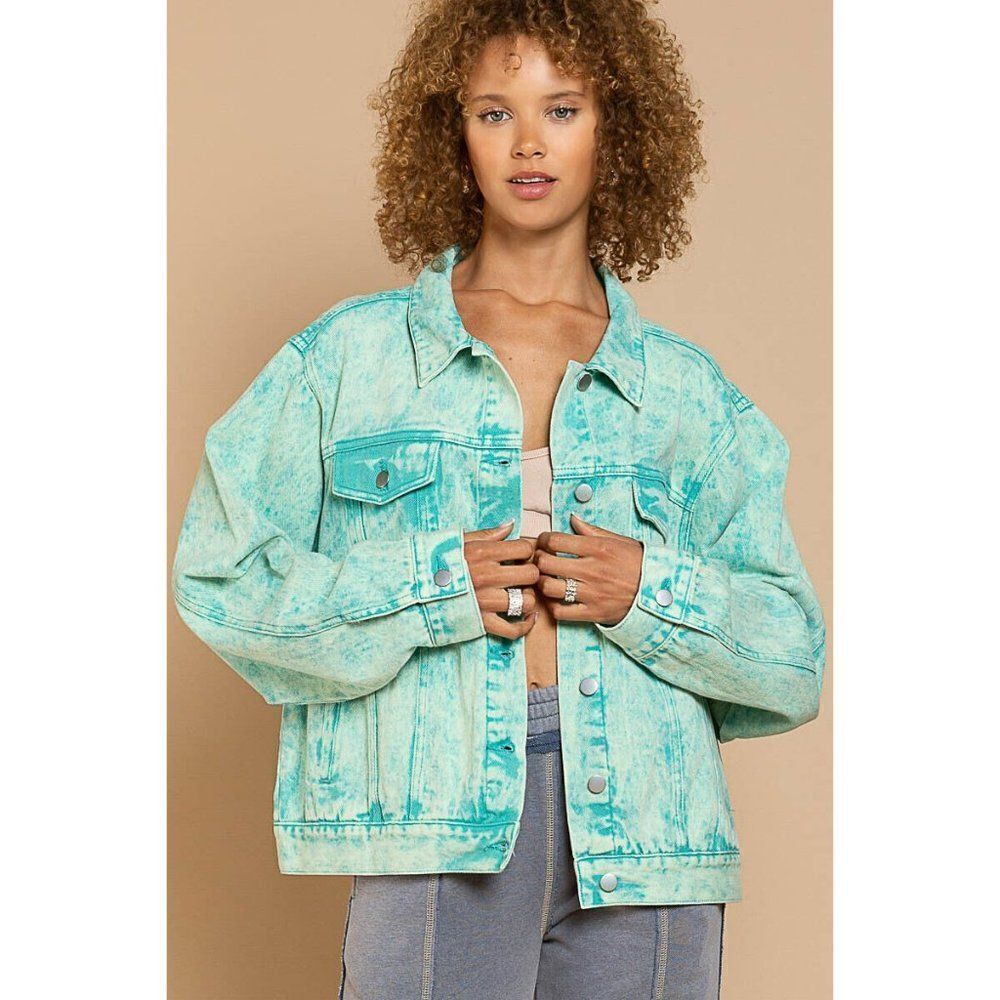 SALE! POL CLOTHING Vintage Aqua Denim Acid Washed Jacket Button Up New S-L TWJ45 - Picture 8 of 11